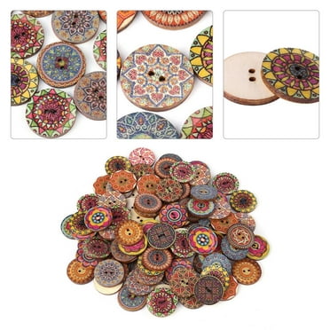 50/100pcs Mixed Flower Pattern Painting Wood Sewing Buttons 17mm W06 